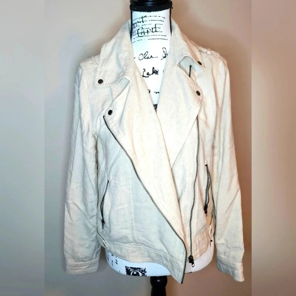 Blu Pepper Moto Utility Jacket Beige Size Small-NWOT